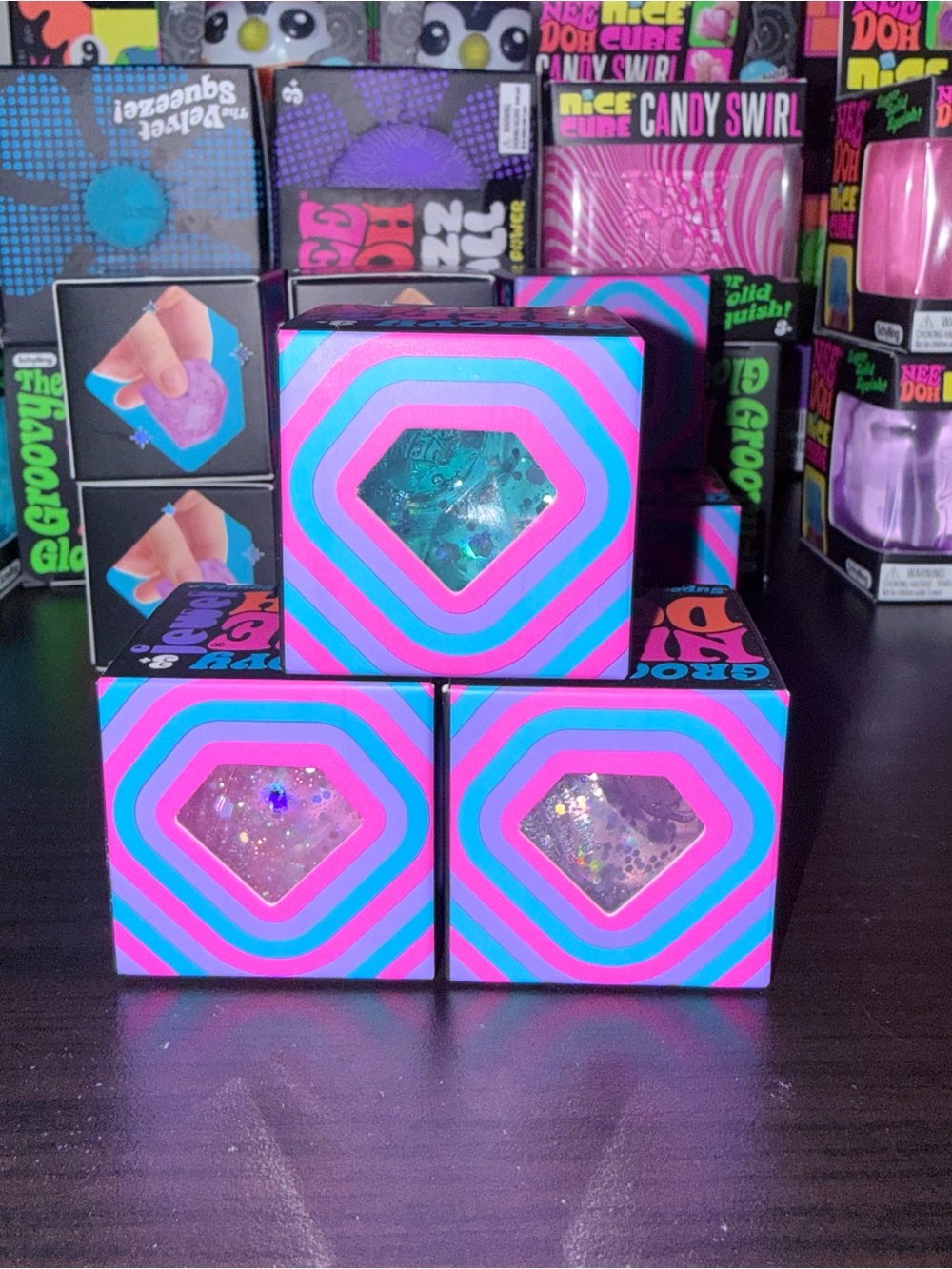 💎Authentic Needoh Groovy Jewel Super Sparkly Squish Diamond in Set of 3 .💎